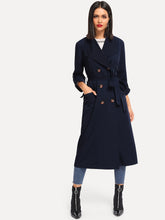 Load image into Gallery viewer, Rolled Tab Sleeve Double Breasted Longline Trench Coat