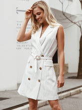 Load image into Gallery viewer, Simplee Striped Double Button Sleeve Blazer Dress Without Belt