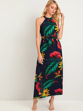 Load image into Gallery viewer, Floral Print Tie Back Belted Maxi Dress