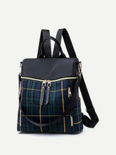 Load image into Gallery viewer, Plaid Detail Zipper Backpack