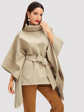 Load image into Gallery viewer, Turtleneck Belted Poncho Coat