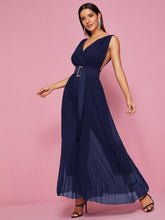 Load image into Gallery viewer, Backless Pleated Wide Leg Belted Jumpsuit