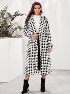 Houndstooth Lapel Longline Coat