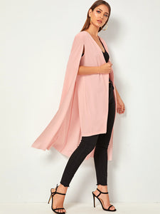 Solid Cloak Sleeve High-low Hem Blazer