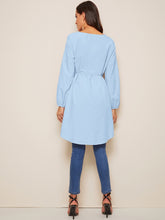 Load image into Gallery viewer, High Low Bishop Sleeve Drop Shoulder Belted Blouse