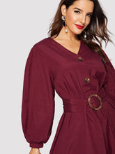 Load image into Gallery viewer, Bishop Sleeve Button Up Self Belted Dress