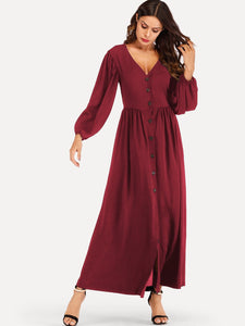 Bishop Sleeve Button Through Maxi Dress