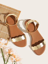 Load image into Gallery viewer, Scalloped Ankle Strap Flat Sandals