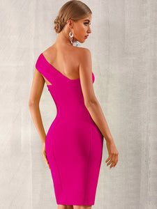 Adyce Neon Pink One Shoulder Midi Bandage Dress