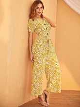 Load image into Gallery viewer, Floral Print Belted Jumpsuit