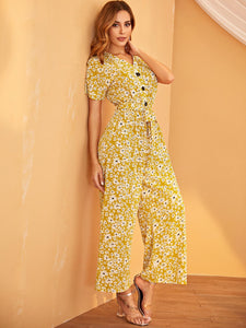 Floral Print Belted Jumpsuit