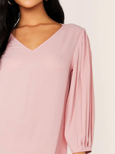 Solid Pleated Sleeve Tunic Dress