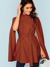 Load image into Gallery viewer, Button Front Self Belted Cape Coat