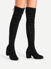 Load image into Gallery viewer, Tie Back Over Knee Block Heeled Boots