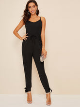 Load image into Gallery viewer, Solid Drawstring Waist Knot Hem Cami Jumpsuit