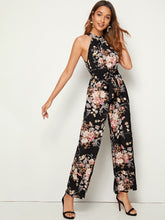 Load image into Gallery viewer, Botanical Print Wide Leg Halter Jumpsuit