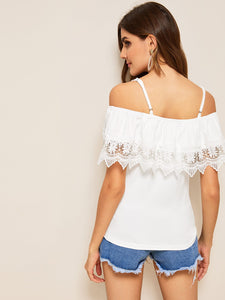 Cold Shoulder Guipure Lace Trim Top