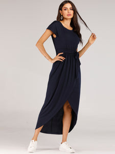 Belted Tulip Hem Solid Wrap Dress