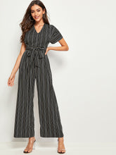 Load image into Gallery viewer, Striped Print Belted Wide Leg Jumpsuit