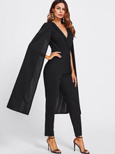 Load image into Gallery viewer, Cape Sleeve Surplice Wrap Tailored Jumpsuit