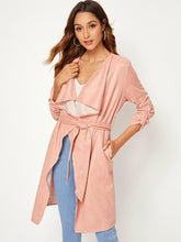 Load image into Gallery viewer, Roll-up Sleeve Waterfall Neck Suede Coat