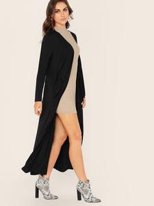 Solid Waterfall Neck Longline Coat