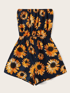 Sunflower Print Tube Romper