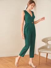 Load image into Gallery viewer, Surplice Neck Buckle Belted Slant Pocket Jumpsuit