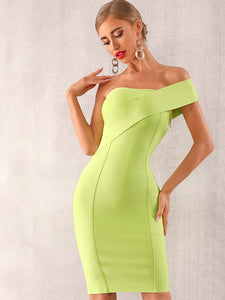 Adyce Neon Pink One Shoulder Midi Bandage Dress