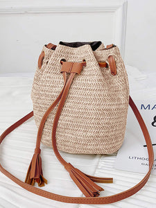 Tassel Decor Woven Bag With Drawstring