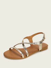 Load image into Gallery viewer, Metallic Plaited Detail Flat Sandals