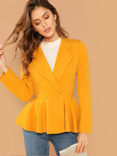 Load image into Gallery viewer, Double Buttoned Notched Collar Peplum Blazer