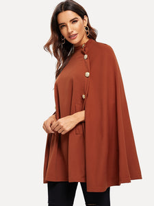 Double Button Mock Poncho Coat