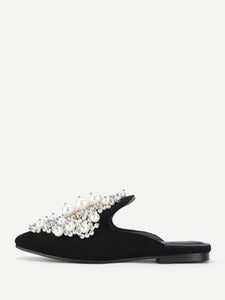 Faux Pearl Decorated Flat Mules