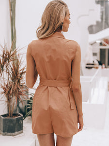 Simplee Notch Collar Buckle Belted Blazer Romper