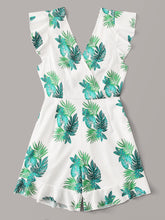 Load image into Gallery viewer, Tropical Print Ruffle Trim Romper