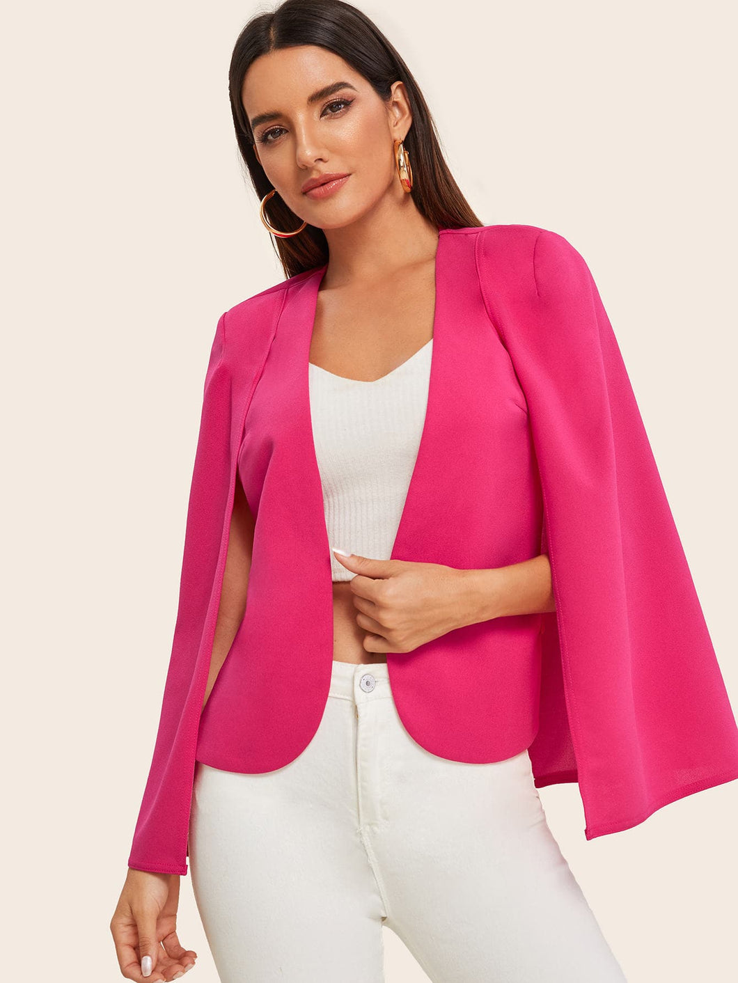 Neon Pink Open Front Cape Blazer