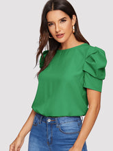 Load image into Gallery viewer, Button Keyhole Back Puff Sleeve Top