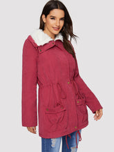 Load image into Gallery viewer, Fleece Lined Pocket Front Drawstring Parka Coat