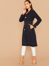 Load image into Gallery viewer, Notch Collar Contrast Stitch Belted Coat