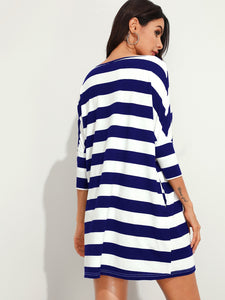 Batwing Sleeve Striped Dress