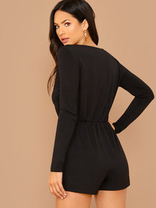 Surplice Neck Elastic Waist Romper