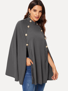 Double Button Mock Poncho Coat