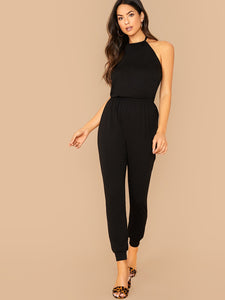 Solid Tie Back Carrot Jumpsuit