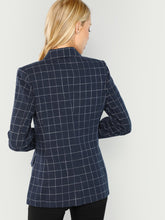 Load image into Gallery viewer, Double Breasted Notched Neck Plaid Blazer