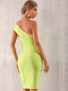 Adyce Neon Pink One Shoulder Midi Bandage Dress