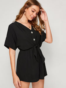 Buttoned Front Tie Front Romper