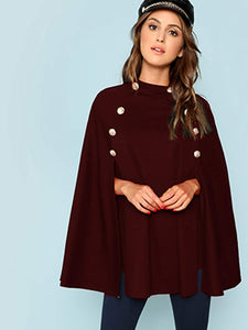 Double Button Mock Poncho Coat