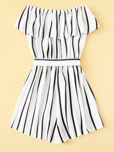 Striped Ruffle Hem Knot Romper