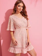 Load image into Gallery viewer, Bell Sleeve Ruffle  Trim Lace Dress